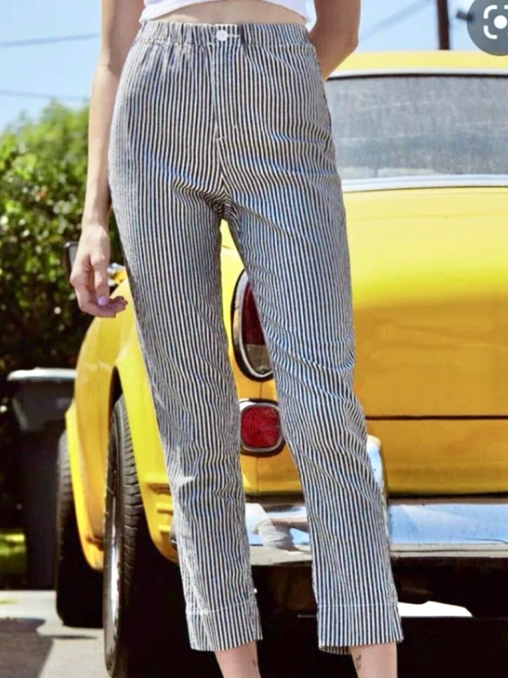JOHN GALT BRANDY MELVILLE Tilden High Waist Blue White Striped Crop Pants